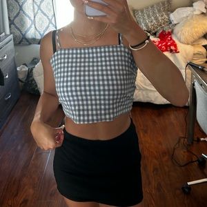 john galt crop top with tie in back, blue n white, S